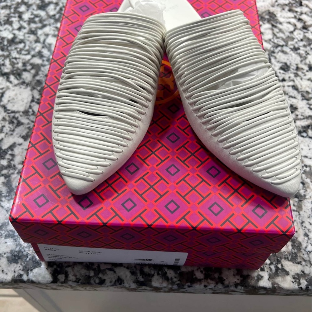 Tory Burch White Fringe Flats